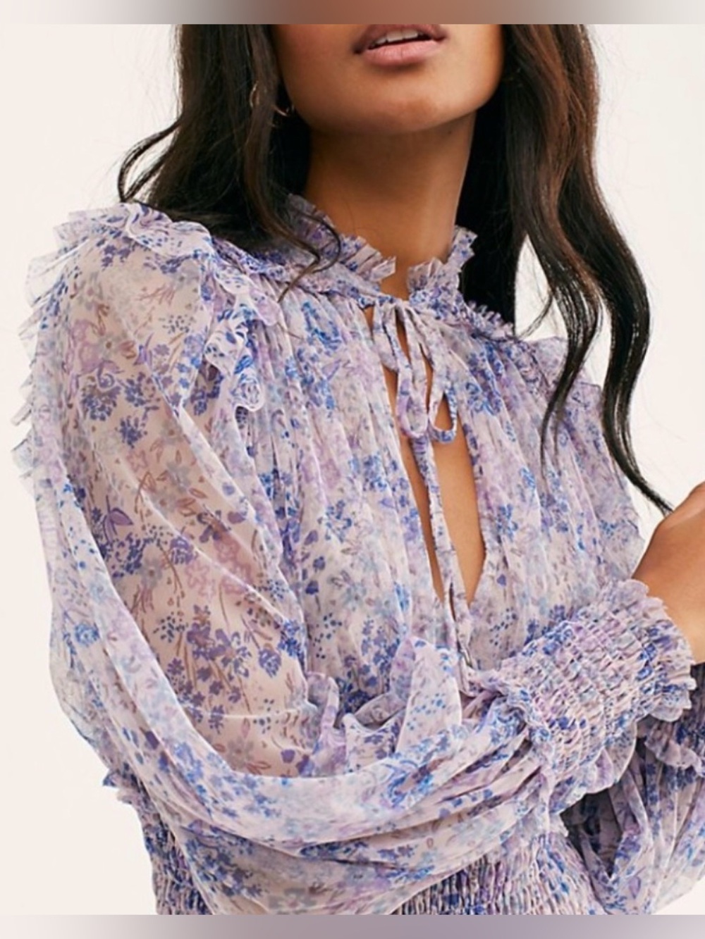Free People Twyla sheer floral blouse in lilac